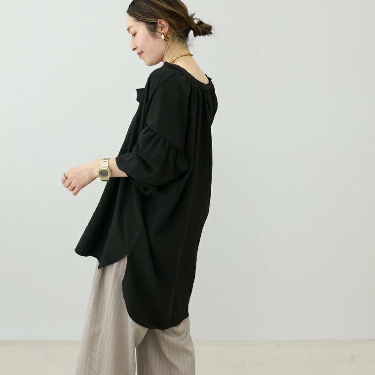 ☆22SS☆EVA MANN／袖シャーリングブラウス 白ブラウス ふんわり袖シャーリングブラウス シャツ|白ブラウス専門
