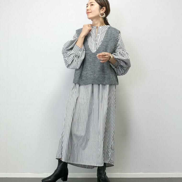 片畦編みミックスヤーンVネックベスト｜FUNNY COMPANY+