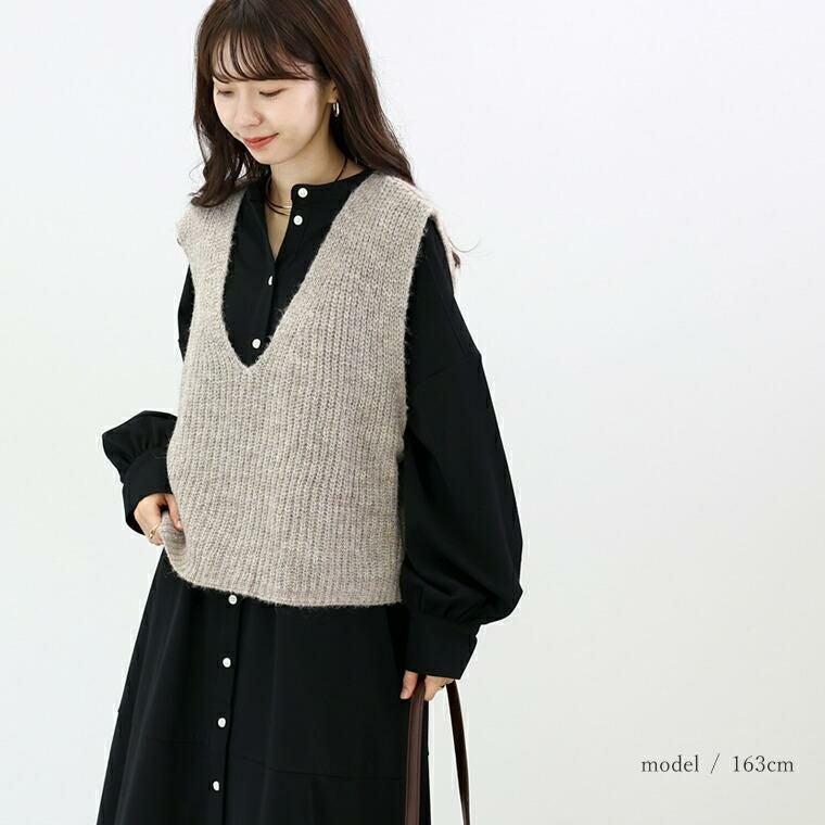 片畦編みミックスヤーンVネックベスト｜FUNNY COMPANY+
