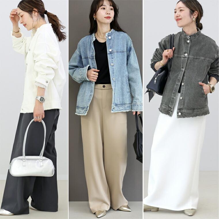 バンドカラーデニムジャケット 【メール便不可】アウター ジャケット