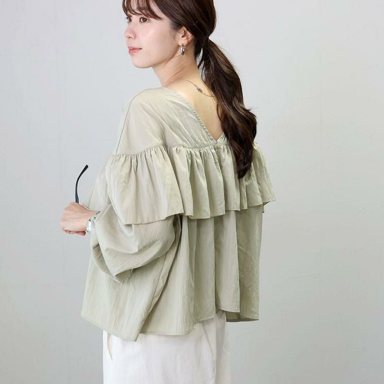 シワ加工フリル2WAY前開きブラウス|FUNNY COMPANY+