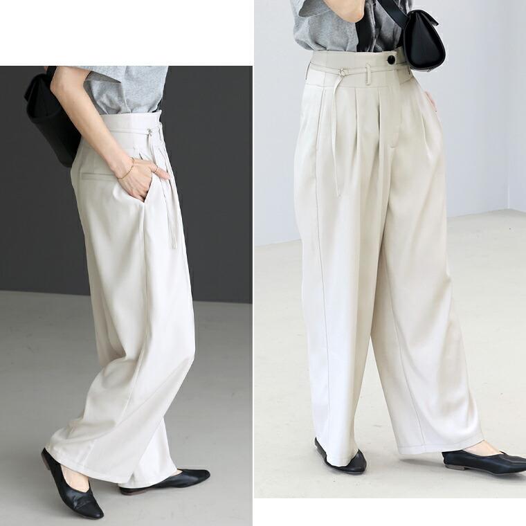 エステルツイル共布ベルト付タックワイドパンツ 【メール便可/ma3